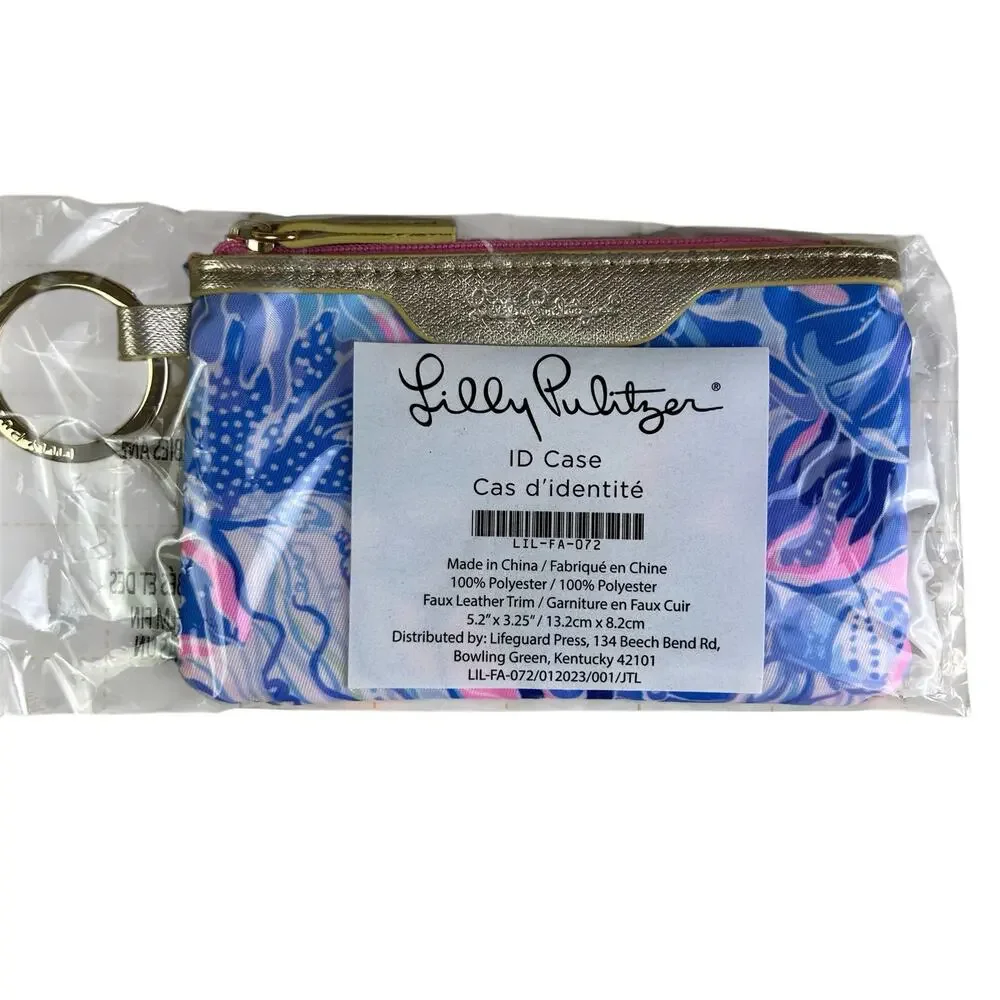 Lilly Pulitzer ID Case Blue Pink Shade Seekers Mini Coin Wallet Travel Keychain